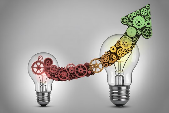 Ideas innovation lightbulb gears concept development progress growth - Powered by Adobe