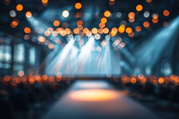 A blurred bokeh background with a spotlight on a stage, representing business events and conferences - business concept, bokeh Generative AI. High quality