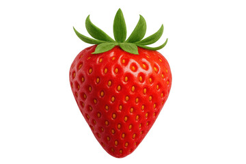 Fresh ripe strawberry fruit with green leaves, red juicy summer berry, healthy ingredient on transparent background