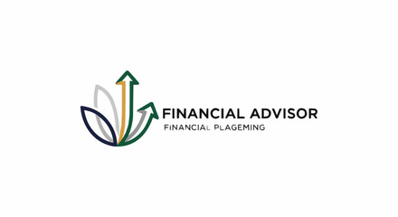 Financial advisor logo concept with growth arrows and leaf elements.