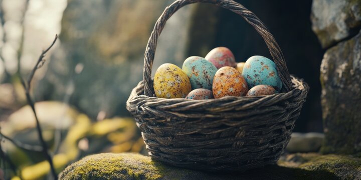 Basket of colorful Easter eggs - Powered by Adobe