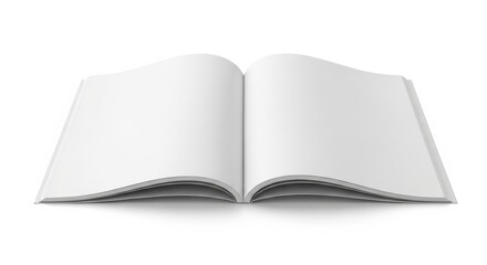 Open white book mockup, blank pages, ideal for showcasing content, template element for creative