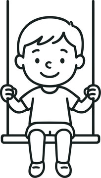 Happy cartoon boy swinging on a simple swing set