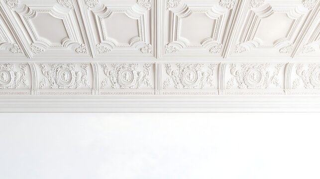White Ornate Ceiling with Plaster Detailing and Smooth Wall Interior Architecture