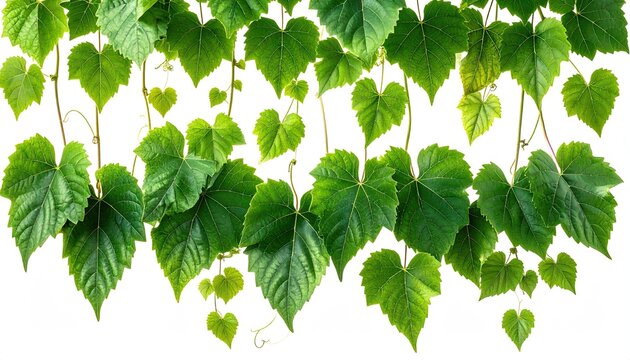Hanging green, heart-shaped leaves on vines, bright background - Powered by Adobe