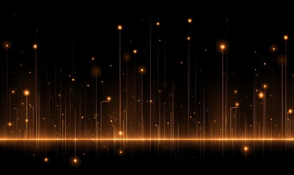Abstract Orange Digital Circuitry with Glowing Particles - Powered by Adobe