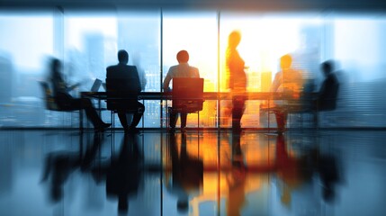 An office meeting room with businesspeople in blurred style background.AI generated image. High quality