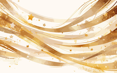 Dieses elegante goldene Hintergrundbild zeigt dynamische, flie&szlig;ende Linien und funkelnde Sterne, ideal f&uuml;r festliche Anl&auml;sse und luxuri&ouml;se Designs.
