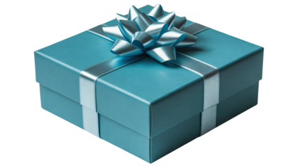 Elegant teal gift box with silver ribbon and bow, perfect for any occasion