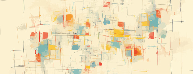 Abstrakte Darstellung von geometrischen Formen und Farben in einem k&uuml;nstlerischen Vektor-Design auf hellem Hintergrund.