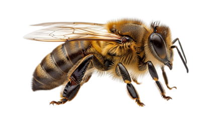 Detailed Macro Shot of a Honey Bee Isolated on transparent background, png
