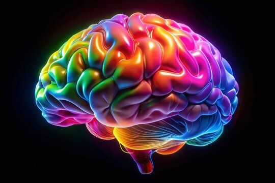 Silhouette of 3D Rendered Brain, Glowing Lobes,  Neurology, Neuroscience, Medical Illustration