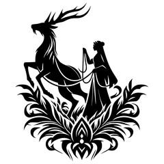 Silhouette of a woman and a deer