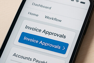 An app screen displaying invoice approvals for the concept of business management.