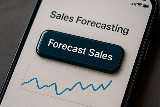 Analyzing sales forecast data on a phone screen for the concept of technology.