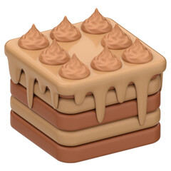 3D tiramisu icon. 3D icon render of tiramisu with transparent background.