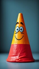 Funny, wonky school cone, slightly squashed, represents a less than perfect first day,  funny,  first day