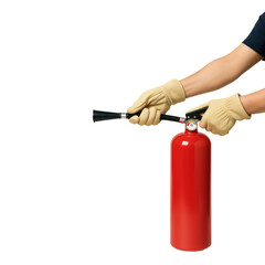Fire Extinguisher Operation with Safety Gloves