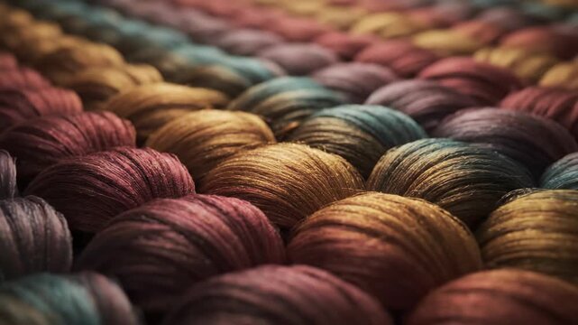 Close up of tightly wound thread in a pattern and moody lighting