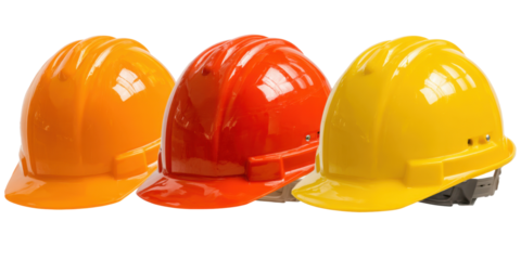Group of protective hard hats for construction safety