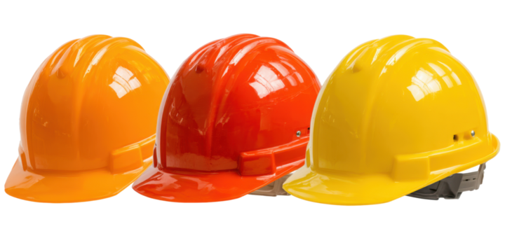 Group of protective hard hats for construction safety