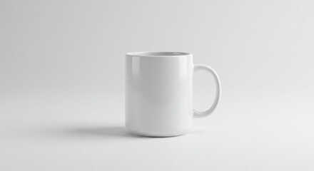 A pristine white ceramic mug sits centered on a clean, bright white background, ready for your custom design or morning beverage ,beverage ,tea ,break