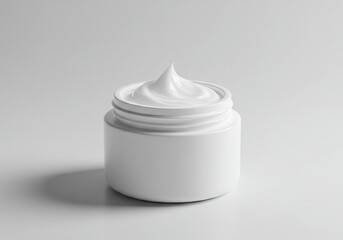 A pristine white jar of hydrating cream with a rich, smooth texture, promising soft, healthy skin through deep nourishment and care ,clean ,facial ,product