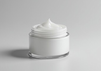 A pristine white jar of hydrating cream with a rich, smooth texture, promising soft, healthy skin through deep nourishment and care ,smooth ,selfcare ,hydration
