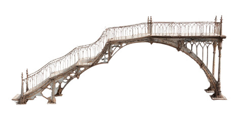 Old Metal Staircase Bridge Structure Isolated on Transparent Background