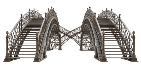 Decorative vintage footbridge made of metal on transparent background