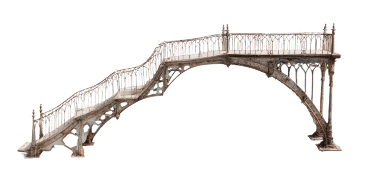 Old Metal Staircase Bridge Structure Isolated on Transparent Background