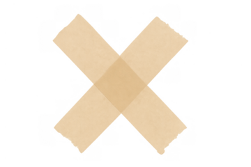 Masking tape forming an x shape, sealing or rejecting concept with rough torn edges on a transparent background