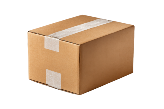 Sealed Cardboard Box Isolated on Transparent Background for Delivery