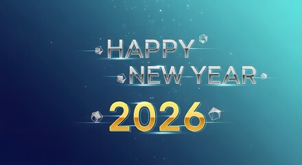Happy New Year 2026 greeting with shimmering silver and gold, perfect for celebrations and events