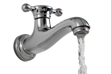 Faucet with Running Water on Transparent Background