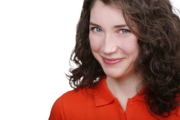 Close up studio portrait of attractive young smiling woman. isolated on transparent png background.