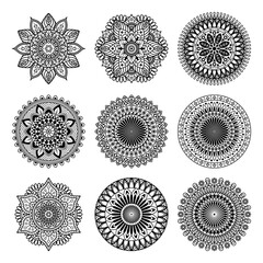 Set of mandala shape on white background, vector illustration