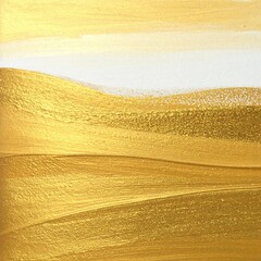 Fototapeta premium Abstract art with gold and white paint strokes. Layered, wavy lines create a textured landscape effect