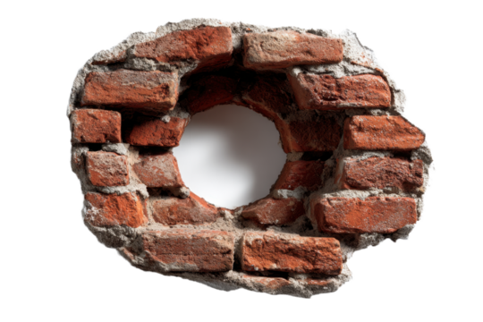 Hole in brick wall with transparent backdrop