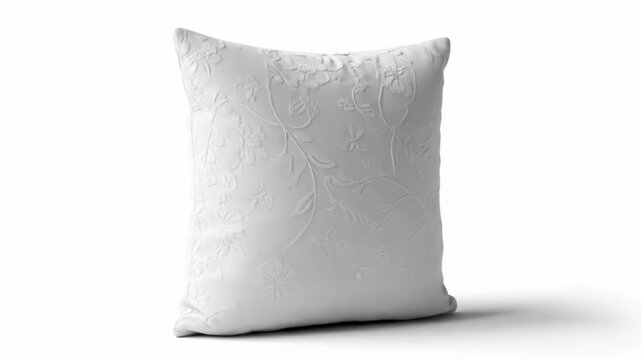 Embossed floral white cushion against white backdrop