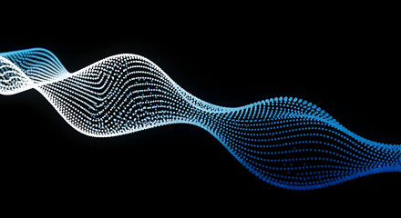 Abstract flowing digital wave particle on a black background with modern style