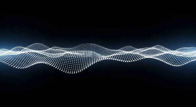 Abstract glowing particle wave background with dynamic, futuristic waveform pattern
