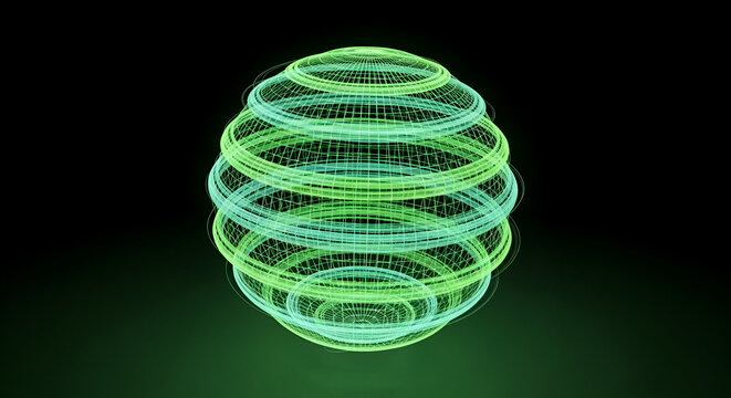Abstract green sphere design with wireframe structure for modern technology concept - Powered by Adobe