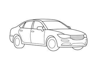 Sleek sedan outline drawing for creative coloring and design projects clean and simple transportation vector line art