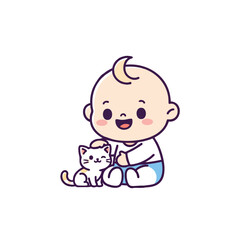 Cute smiling baby girl toddler with teddy bear toy illustration