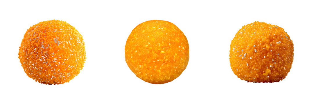 Set of motichoor ladoo sweets, isolated on transparent background