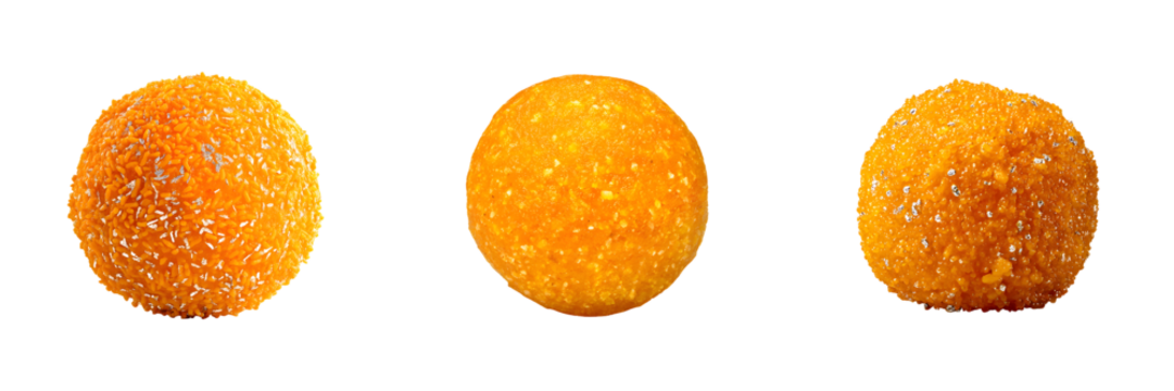 Set of motichoor ladoo sweets, isolated on transparent background