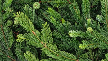Dense green fir branches, with small cones