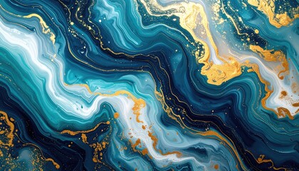 Obraz premium Marble abstract in blues, gold, white swirl pattern