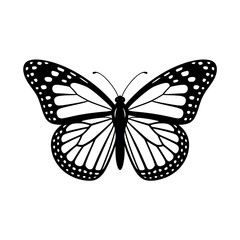 Fototapeta premium Abstract patterned butterfly silhouette made of small dots and lines isolated on transparent background